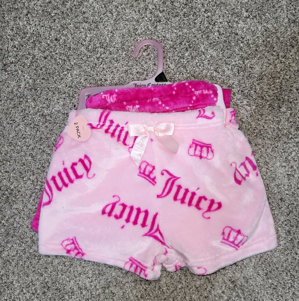 2-Pack Juicy Couture Little Girls Size 6/6X Pajama Shorts Soft Plush Pink Logo